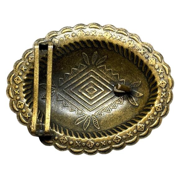 Brass Victorian-Style Oval Geometric Belt Buckle 3"x2.25" Fits 1.5" Belt Vintage - Picture 2 of 2